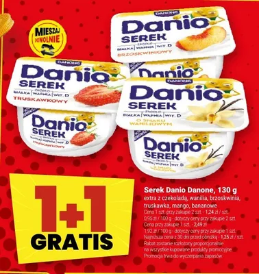 Serek Danio Danone, 130 g extra czekolada, wanilia, brzoskwinia, truskawka, mango, bananowa promocja w Twój Market