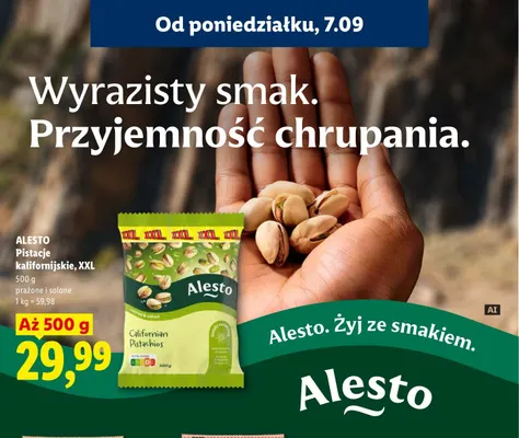Pistacje kalifornijskie XXL prażone i solone Alesto promocja w Lidl