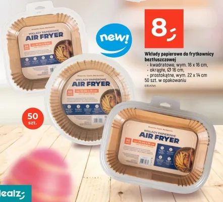 Wkłady papierowe do frytownicy beztłuszczowej kwadratowe wym. 16 x 16 cm promocja w Dealz