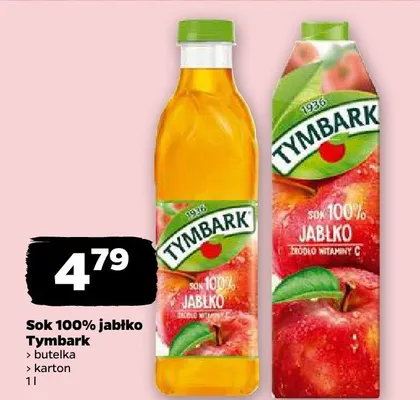 Sok 100% jabłko karton Tymbark promocja w Netto