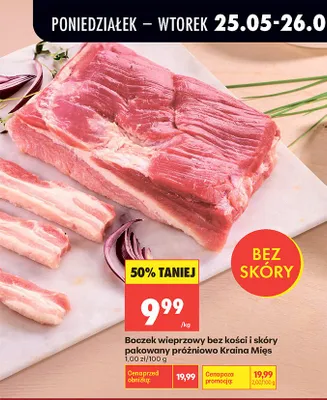 Boczek wieprzowy bez kości i skóry pakowany próżniowo Kraina Mięs promocja w Biedronka
