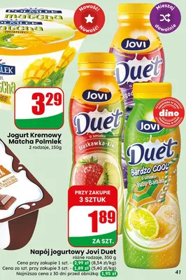 Napój jogurtowy Jovi Duet Truskawka-Kiwi promocja w Dino