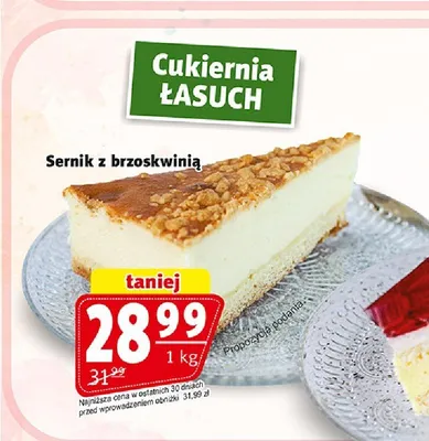 Sernik z brzoskwinią Cukiernia Łasuch promocja w Prim Market