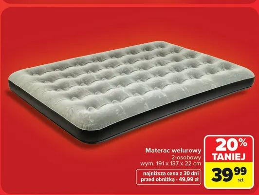 Materac welurowy 2-osobowy promocja w Carrefour