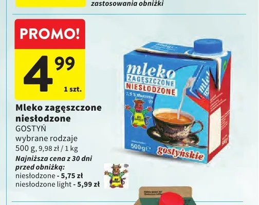 Mleko zagęszczone niesłodzone Gostyń promocja w Intermarche