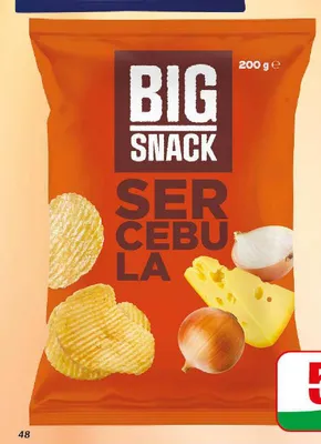 Chipsy ser cebula Big Snack promocja w Dino
