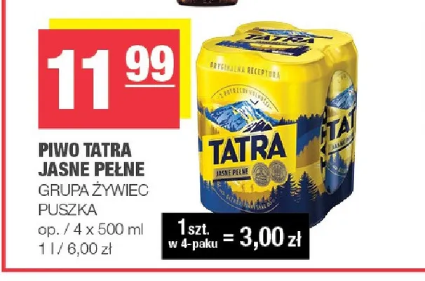 Piwo Tatra 4-pak 500 ml promocja w SPAR