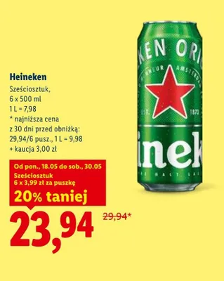 Piwo Heineken 6-pak 500ml promocja w Lidl