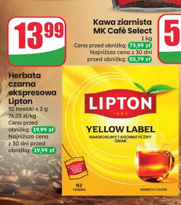 Herbata czarna ekspresowa Lipton Yellow Label promocja w Dino