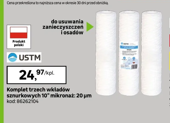 Komplet trzech wkładów sznurkowych 10" mikronaż: 20 µm USTM promocja w Leroy Merlin