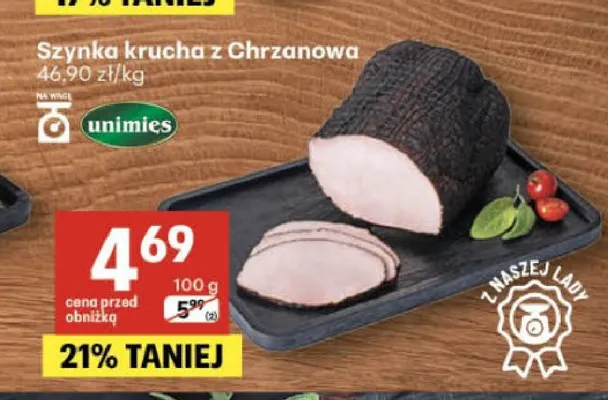 Szynka krucha z Chrzanowa Unimięs promocja w Delikatesy Centrum
