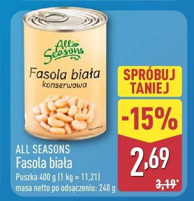 Fasola biała konserwowa promocja w Aldi