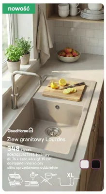 Zlew granitowy GoodHome Lourdes 76x44x19cm promocja w Castorama