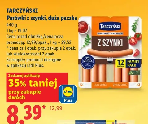Parówki z szynki, duża paczka promocja w Lidl