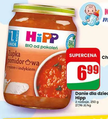 Danie dla dzieci Hipp Zupka pomidorowa z ryżem i indykiem promocja w Dino