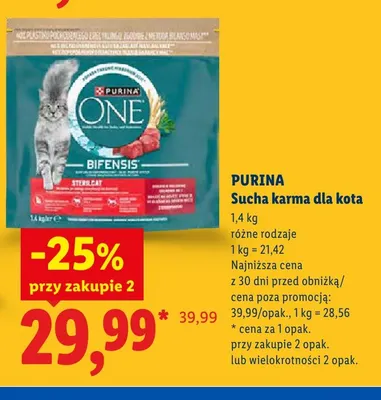 Sucha karma dla kota Purina One promocja w Lidl