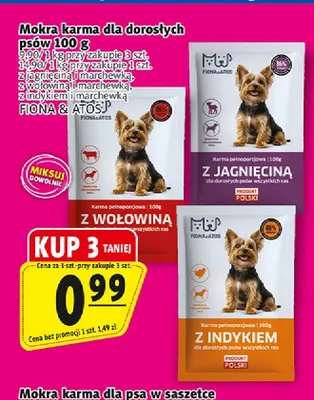 Mokra karma dla dorosłych psów Fiona & Atos z jagnięciną i marchewką promocja w Prim Market