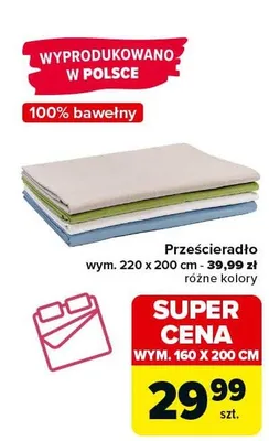Prześcieradło różne kolory 100% bawełny promocja w Carrefour