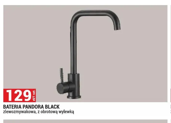 Bateria Pandora Black zlewozmywakowa z obrotową wylewką promocja w Merkury Market
