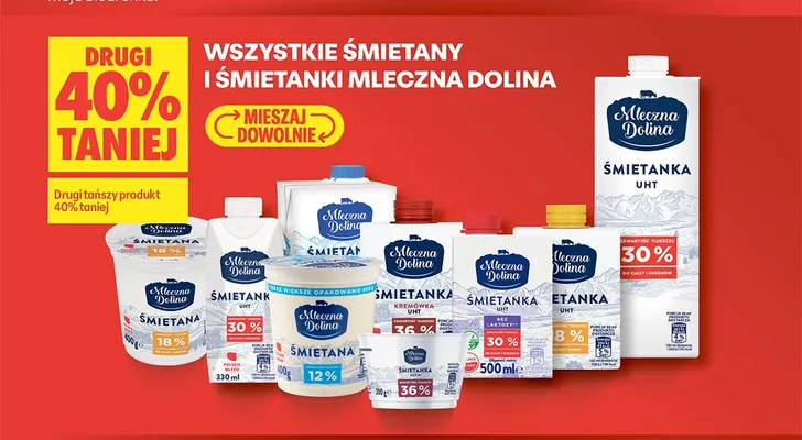 Śmietana 18% do zup i sosów Mleczna Dolina promocja w Biedronka