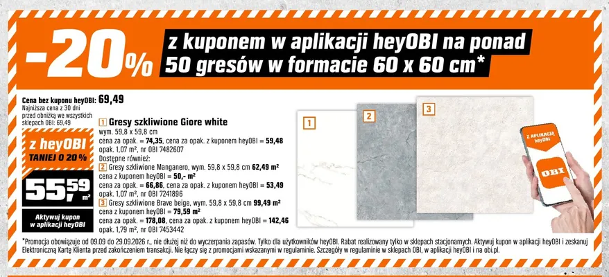 Gres szkliwiony Giore white promocja w OBI