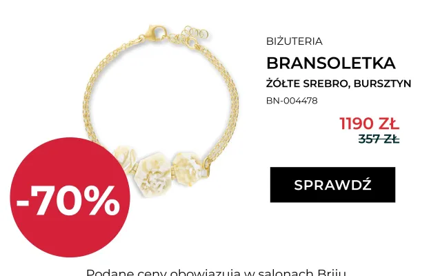Bransoletka z żółtego srebra z bursztynem Briju promocja w Briju