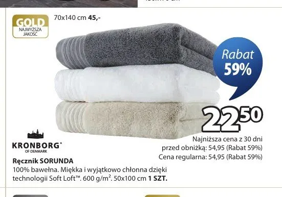 Ręcznik KRONBORG SORUNDA 50x100cm promocja w Jysk
