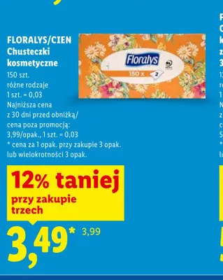 Chusteczki kosmetyczne Floralys promocja w Lidl