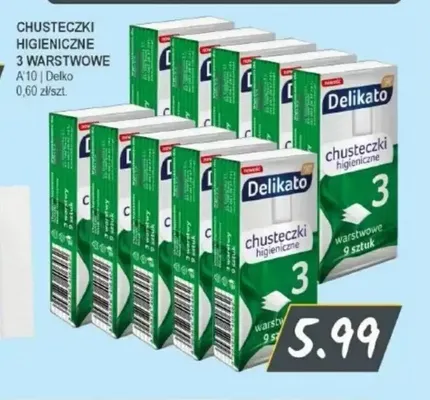 Chusteczki higieniczne 3-warstwowe Delikato 10-pak promocja w Słoneczko