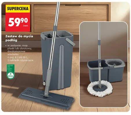 Zestaw do mycia podłóg z mopem płaskim promocja w Biedronka