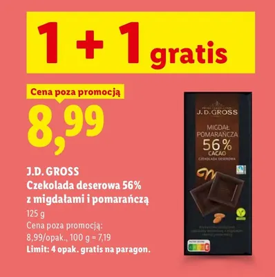 Czekolada deserowa 56% z migdałami i pomarańczą J.D. Gross promocja w Lidl