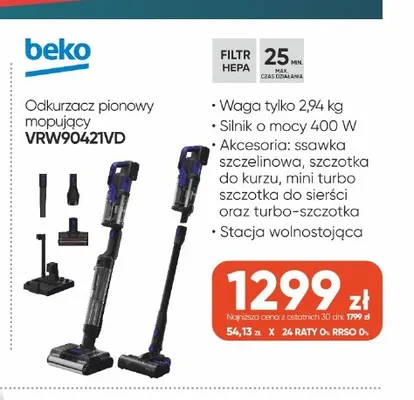 Odkurzacz pionowy mopujący Beko VRW90421VD promocja w Max Elektro