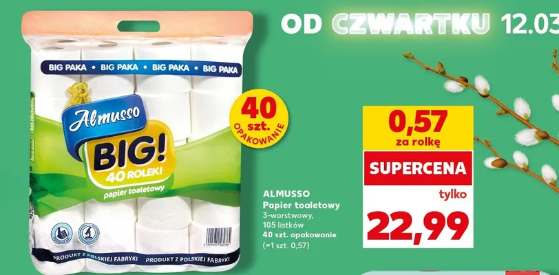 Papier toaletowy 3-warstwswy, 105 listków promocja w Kaufland