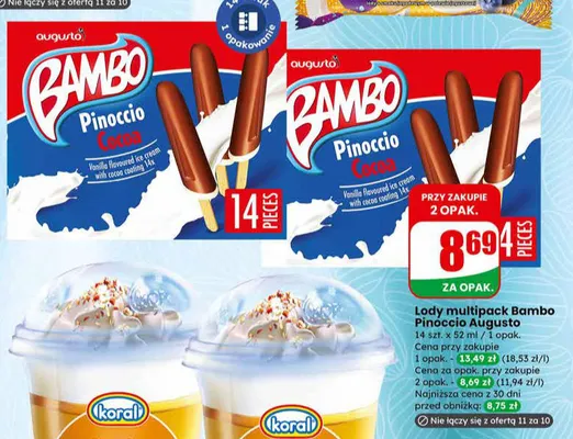 Lody multipack Pinoccio Cacao promocja w Dino
