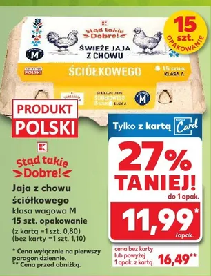 Jaja z chowu ściółkowego klasa wagowa M 15 szt. opakowanie (z kartą = 1 szt. 0,80) promocja w Kaufland