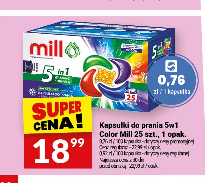 Kapsułki do prania 5w1 Color Mill promocja w Twój Market