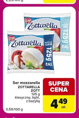 Ser mozzarella Zottarella Zott light promocja w Carrefour Market