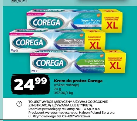 Krem do protez Corega Super Mocny Mocno Miętowy XL promocja w Netto