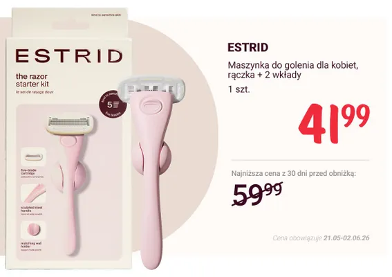 Maszynka do golenia dla kobiet Estrid rączka + 2 wkłady promocja w Rossmann