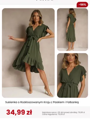 Sukienka o Rozkloszowanym Kroju z Paskiem i Falbanką Renee promocja w Renee