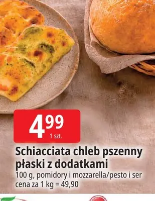 Schiacciata chleb pszenny płaski z dodatkami pomidory i mozzarella promocja w Leclerc