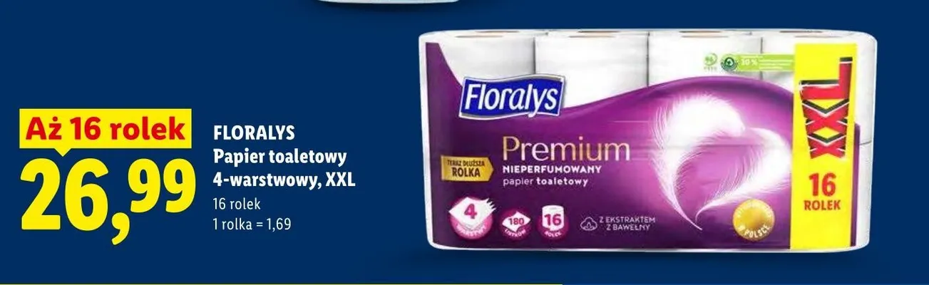Papier toaletowy 4-warstwowy Floralys Premium XXL promocja w Lidl