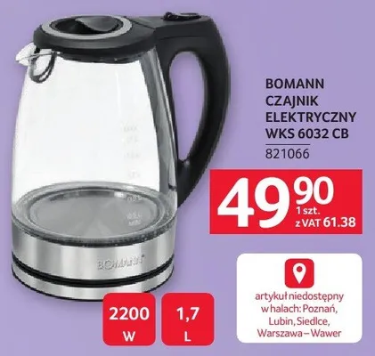 Czajnik elektryczny WKS 6032 CB BOMANN promocja w Selgros