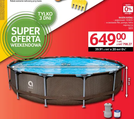 Basen Avenli 427x84cm 10825l z filtrem, pompą i łatką naprawczą promocja w Selgros