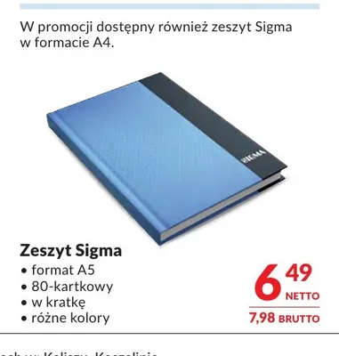 Zeszyt Sigma A5 80 kartek w kratkę promocja w Makro