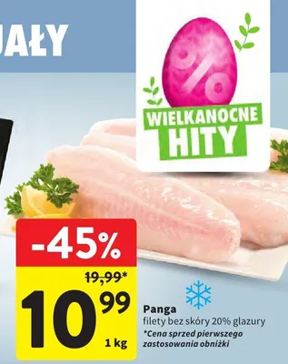 Panga filety bez skóry 20% glazury promocja w Intermarche