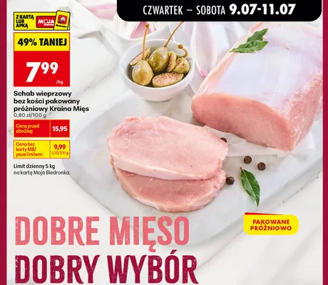 Schab wieprzowy bez kości pakowany próżniowo Kraina Mięs promocja w Biedronka
