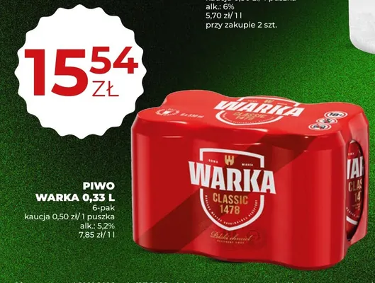 Piwo Warka 6-pak promocja w Duży Ben