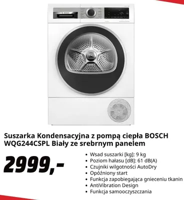 Suszarka kondensacyjna z pompą ciepła Bosch WQG244CSPL biały ze srebrnym panelem promocja w Media Markt