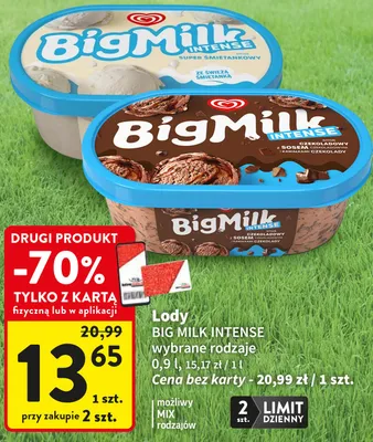 Lody Big Milk Intense czekoladowy promocja w Intermarche